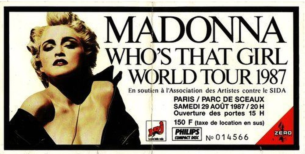 Billet du concert de Madonna au Parc de Sceaux, samedi 29 août 1987