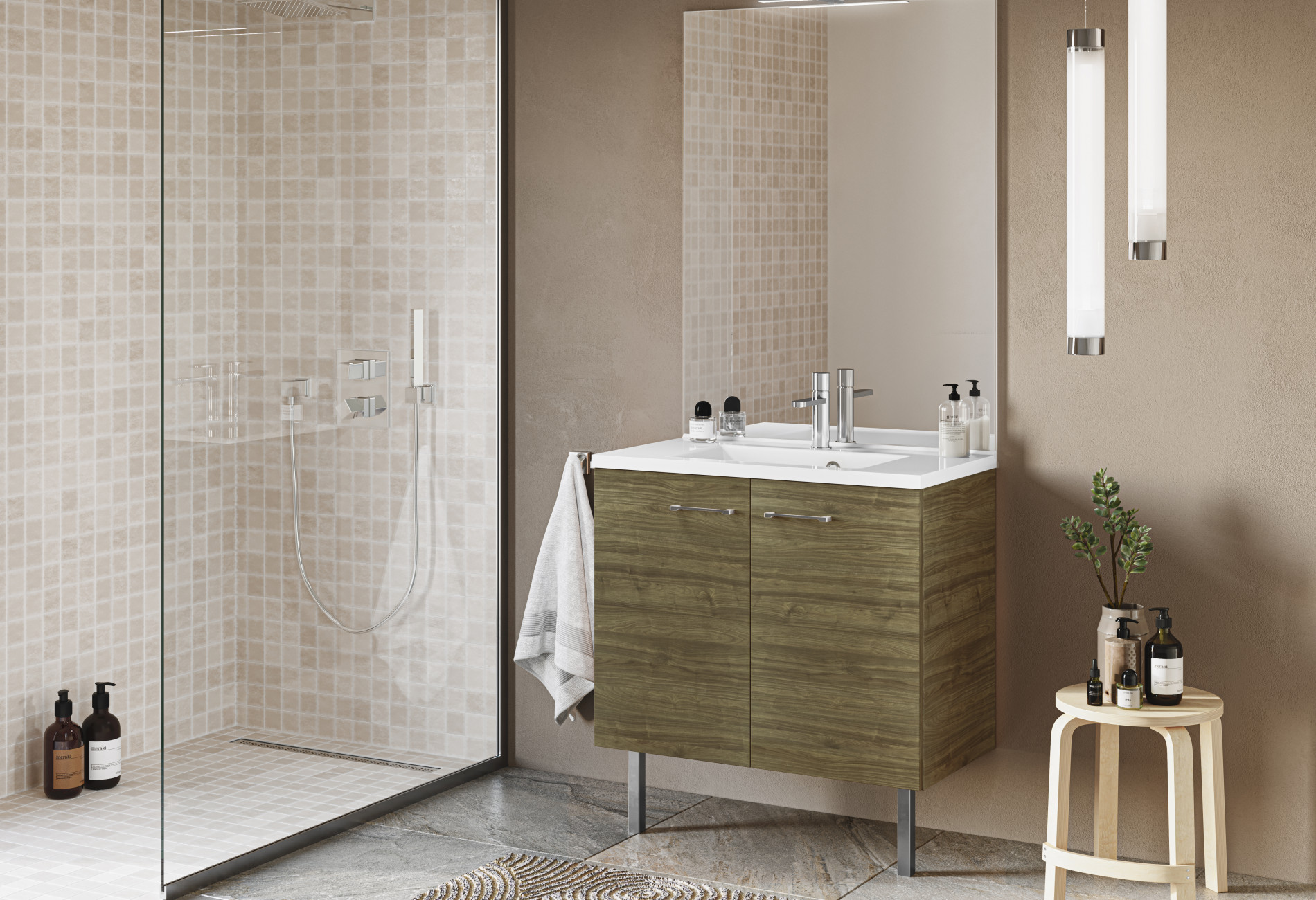 Salle de bains — bac à douche extra plat, meuble vasque