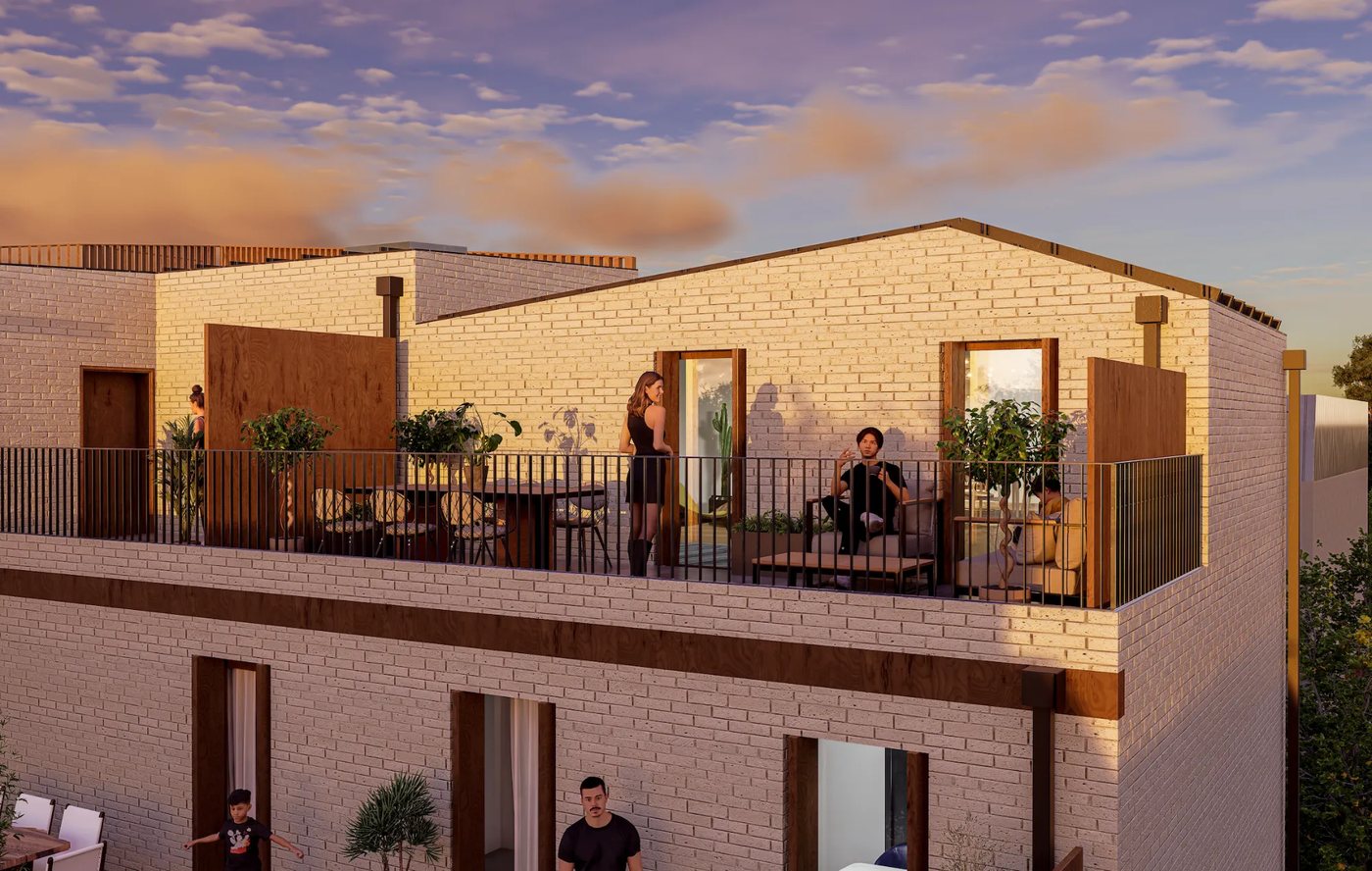 Les terrasses du dernier niveau au coucher du soleil